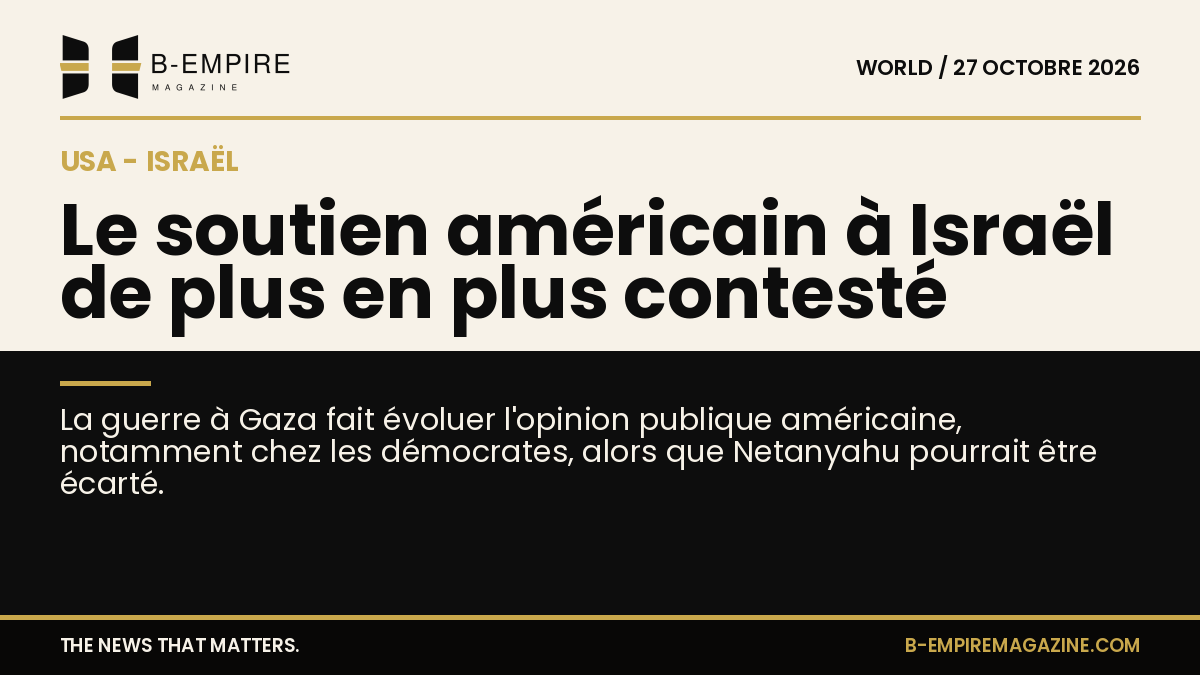 Composition graphique split avec moitié fond papier et moitié fond noir, titre à cheval sur les deux zones évoquant le soutien contesté des USA à Israël.