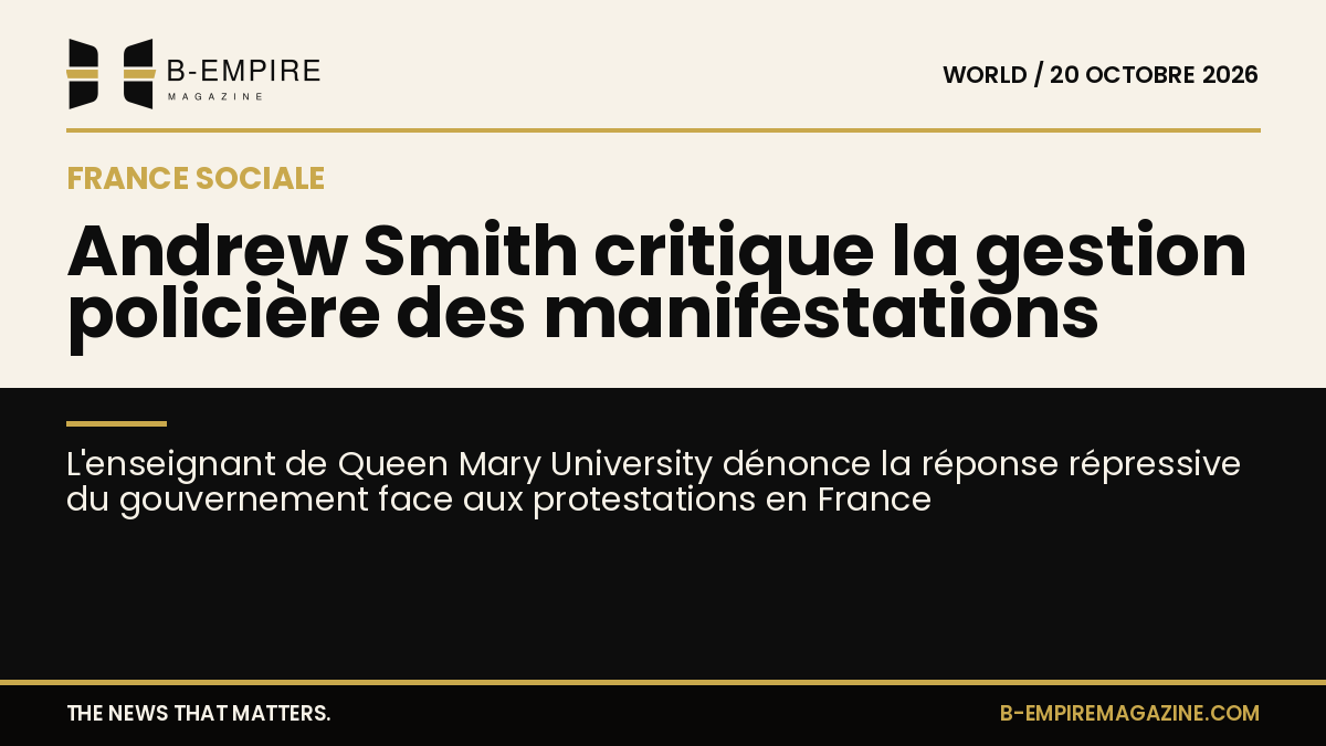 Portrait d’Andrew Smith avec un fond évoquant une manifestation en France