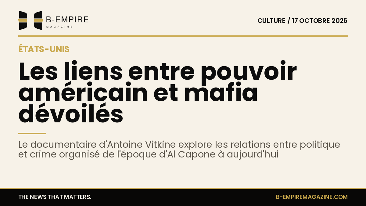 Affiche du documentaire 'United States of Mafia' montrant des images d'Al Capone et des symboles de la mafia américaine