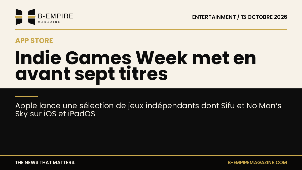 Visuel partagé entre fond papier clair et noir avec le titre sur la sélection de jeux indépendants Apple Indie Games Week