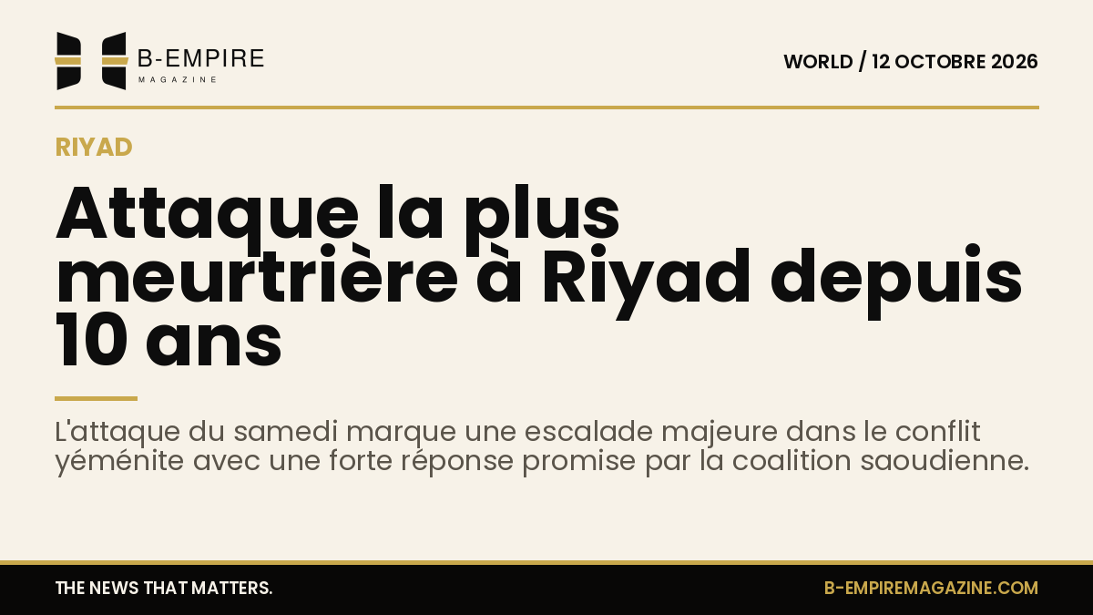 Vue de Riyad avec une alerte d'attaque, symbolisant l'escalade du conflit au Yémen