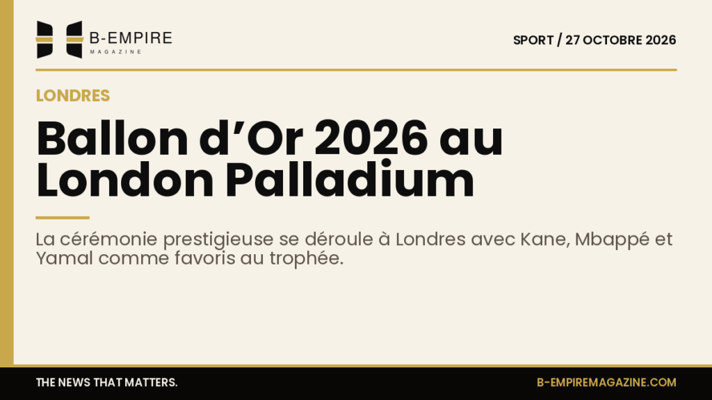 Scène éclairée du London Palladium Theatre avec un public assistant à une cérémonie de remise de prix de football.