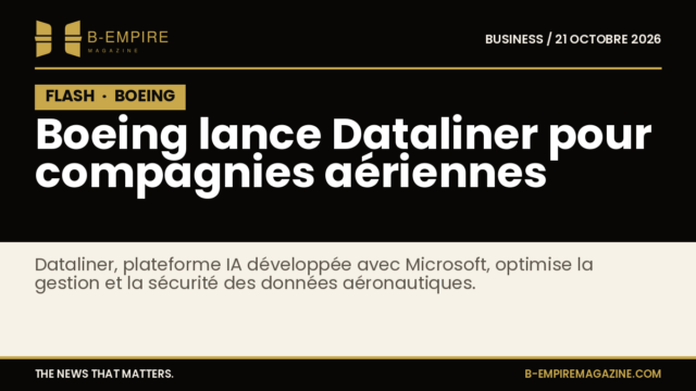 Visuel avec le logo Boeing et Microsoft sur fond noir avec texte annonçant la plateforme Dataliner pour compagnies aériennes