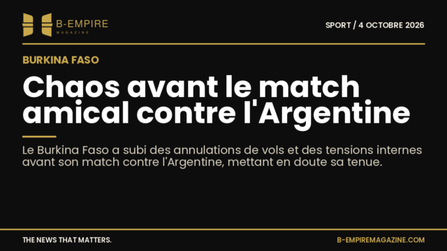 Équipe nationale du Burkina Faso en déplacement, illustration symbolique de chaos et tensions avant un match à Buenos Aires.