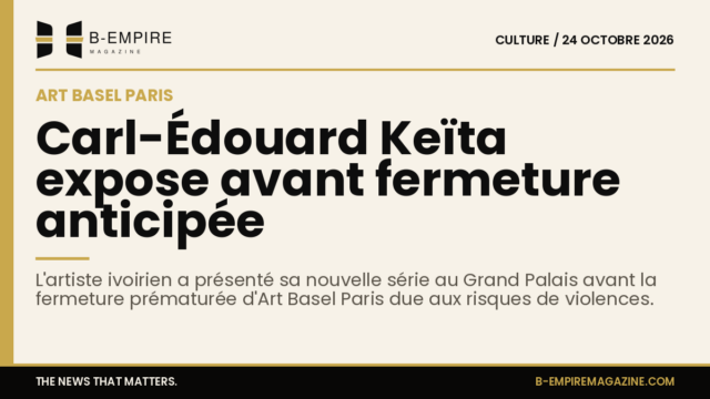Affiche de l'exposition de Carl-Édouard Keïta à Art Basel Paris avec le Grand Palais en arrière-plan