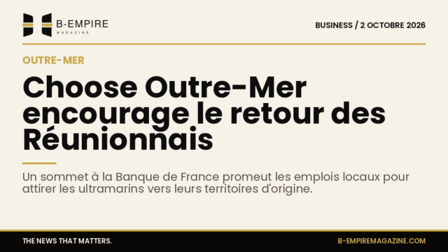 Visuel sobre sur fond papier avec titre encre sur le sommet Choose Outre-Mer et la promotion du retour des Réunionnais.