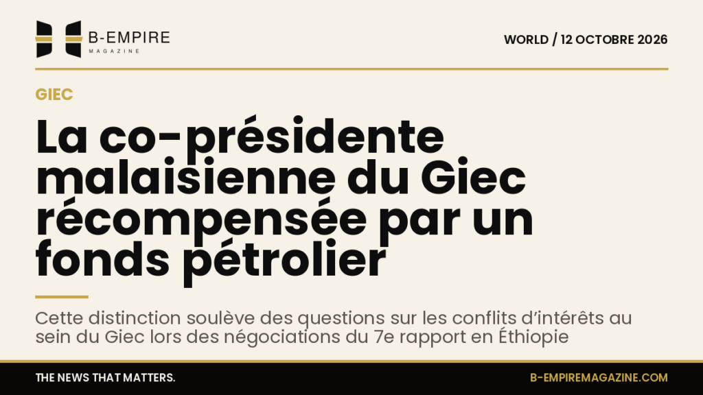 Portrait de la co-présidente malaisienne du groupe III du Giec avec un fond neutre et le logo du Giec