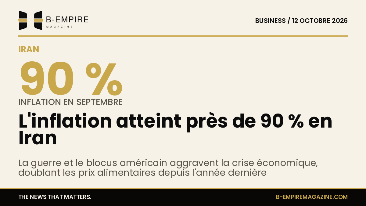 Graphique illustrant une hausse d’inflation de 90 % en Iran en septembre, impactant les commerçants locaux