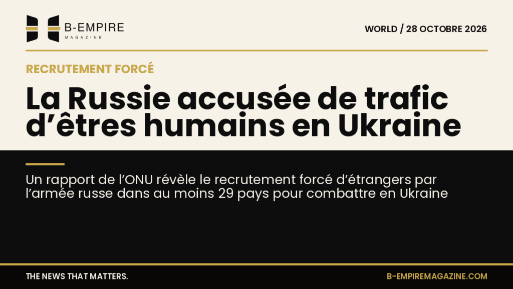 Visuel divisé montrant d’un côté un fond clair avec un soldat russe et de l’autre un fond noir avec des silhouettes d’étrangers enrôlés