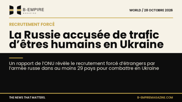 Visuel divisé montrant d’un côté un fond clair avec un soldat russe et de l’autre un fond noir avec des silhouettes d’étrangers enrôlés