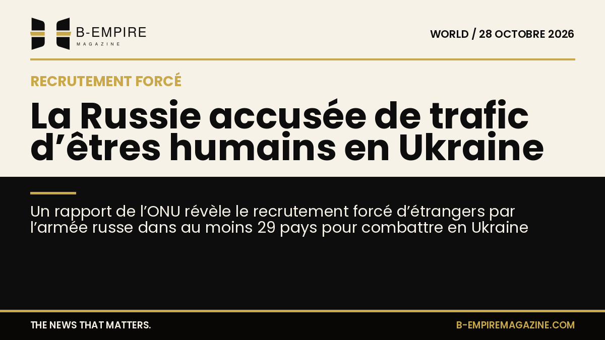 Visuel divisé montrant d’un côté un fond clair avec un soldat russe et de l’autre un fond noir avec des silhouettes d’étrangers enrôlés
