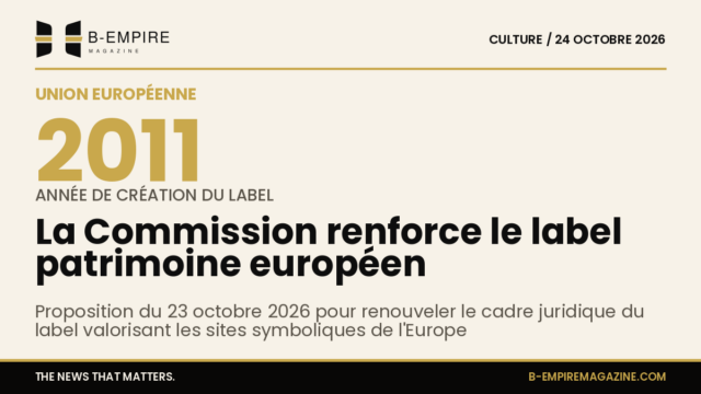 Visuel mettant en avant un chiffre 2011 sur fond papier avec texte évoquant le label patrimoine européen et des symboles européens stylisés.