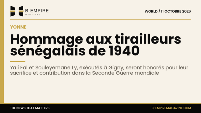 Monument commémoratif en pierre dans un village avec une plaque dédiée aux tirailleurs sénégalais Yali Fal et Souleyemane Ly