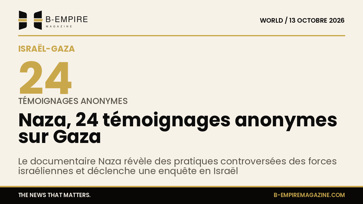 Affiche du documentaire Naza avec un fond sombre et un texte en or évoquant Gaza et Israël
