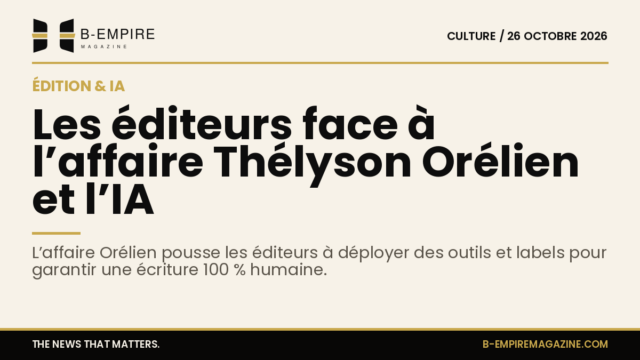 Visuel sobre avec un fond papier, titre en encre évoquant l’affaire Thélyson Orélien et la crainte de l’IA dans l’écriture