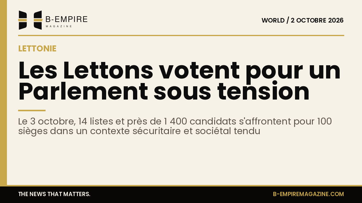 Affiche stylisée avec le drapeau letton et des silhouettes représentant des électeurs devant un bâtiment parlementaire