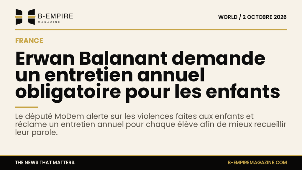 Portrait d'Erwan Balanant, député MoDem, en costume, exprimant son engagement contre les violences faites aux enfants