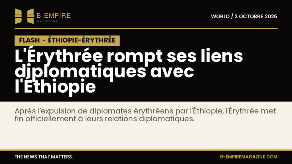 Carte stylisée avec les drapeaux de l'Éthiopie et de l'Érythrée symbolisant la rupture diplomatique entre les deux pays.