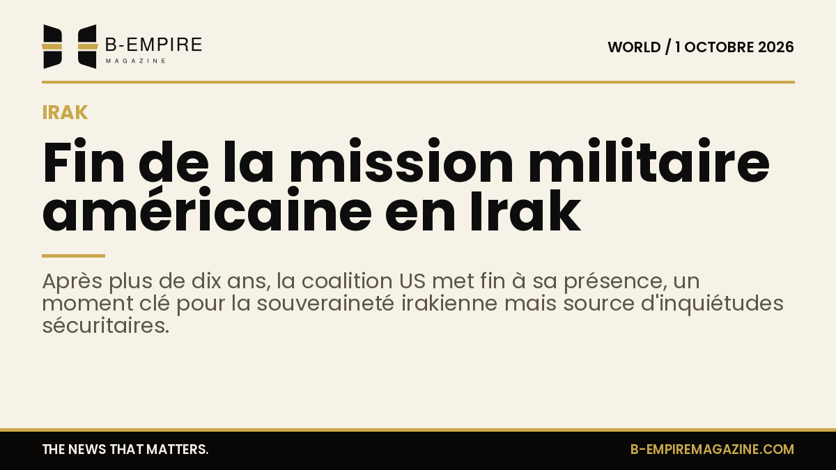 Image symbolique représentant le drapeau américain et irakien avec une silhouette militaire en arrière-plan