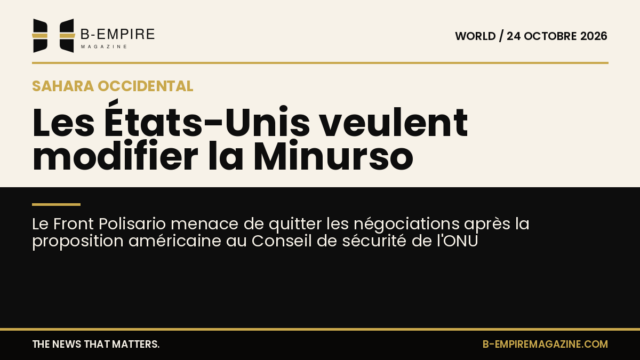 Carte stylisée du Sahara occidental avec le logo de l'ONU et les drapeaux des États-Unis et du Front Polisario