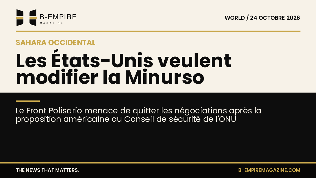 Carte stylisée du Sahara occidental avec le logo de l'ONU et les drapeaux des États-Unis et du Front Polisario