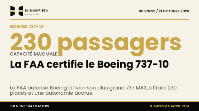 Visuel mettant en avant le chiffre 230 passagers lié au Boeing 737-10 certifié par la FAA