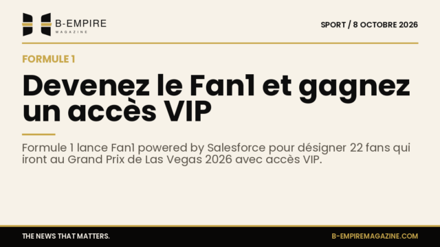 Affiche promotionnelle du concours Fan1 avec le logo Formule 1 et une image de voiture de course sur circuit.