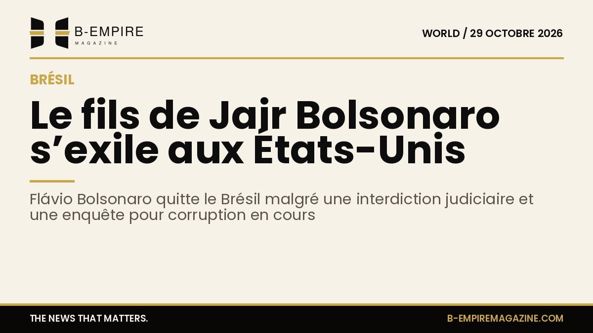 Photo de Flávio Bolsonaro dans un cadre officiel, exprimant une posture sérieuse