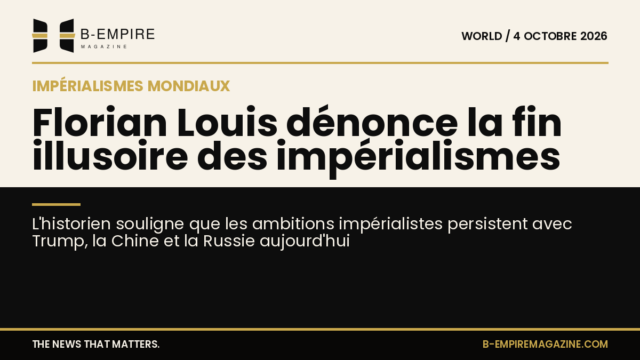 Portrait de Florian Louis avec un arrière-plan divisé en blanc et noir avec un titre à cheval sur les deux zones.
