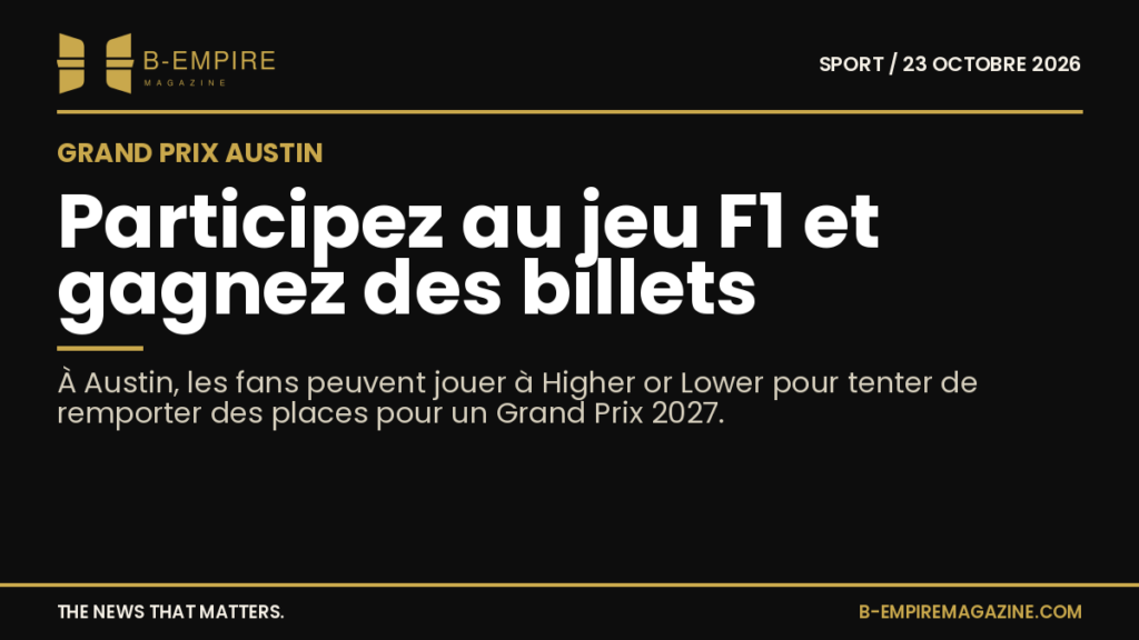 Visuel du jeu interactif Higher or Lower avec logos Formule 1 et AWS sur fond noir et or.