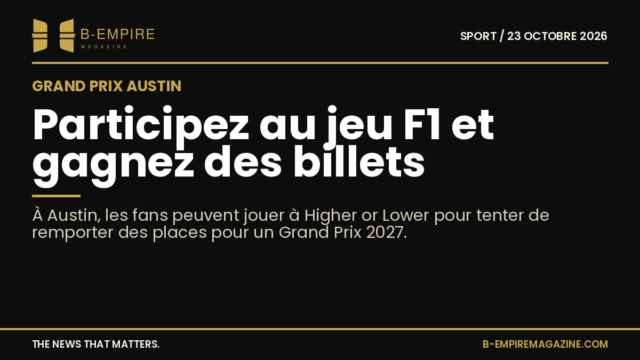 Visuel du jeu interactif Higher or Lower avec logos Formule 1 et AWS sur fond noir et or.