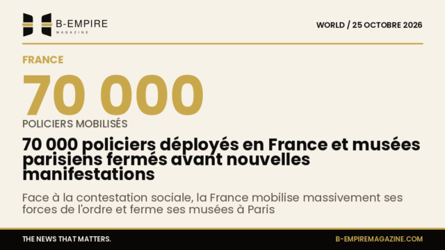 Affiche stylisée avec le chiffre 70 000 en grand, symbolisant le nombre de policiers déployés en France, sur fond papier avec éléments graphiques en encre et or