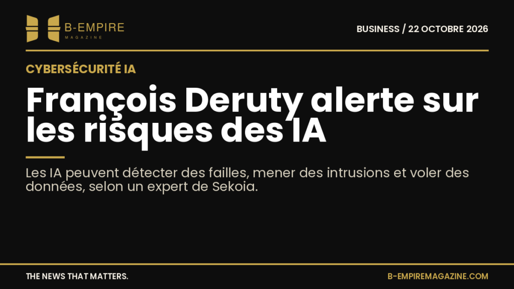 Portrait de François Deruty avec un fond sombre évoquant la cybersécurité et l'intelligence artificielle.