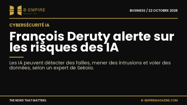 Portrait de François Deruty avec un fond sombre évoquant la cybersécurité et l'intelligence artificielle.