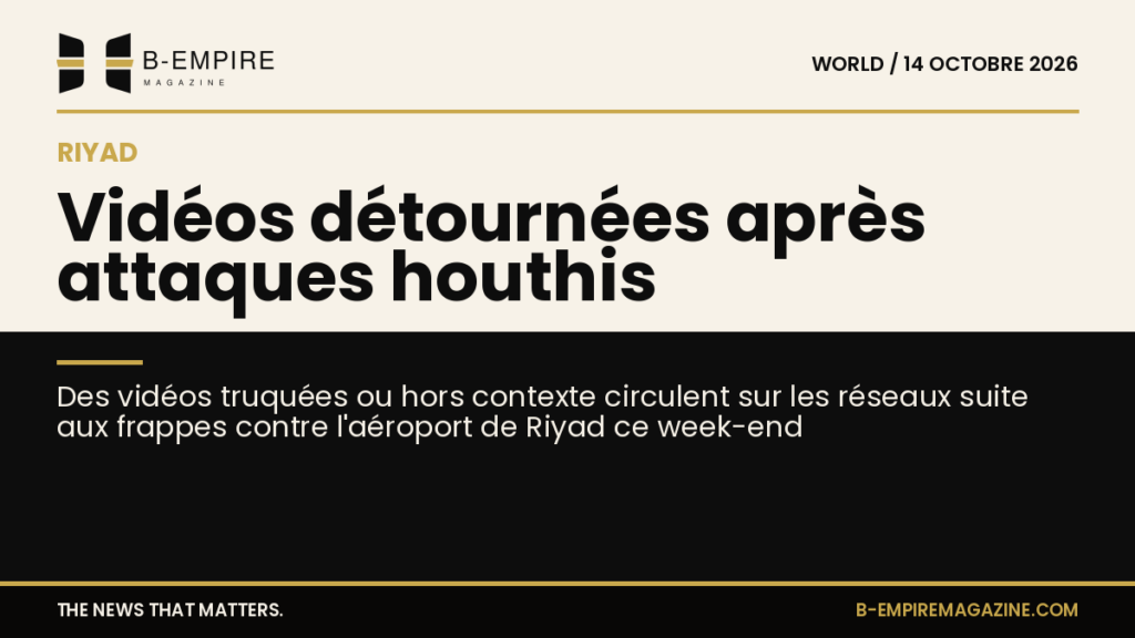Visuel split montrant un fond papier à gauche avec un titre encre, et un fond noir à droite évoquant la désinformation autour des attaques à Riyad