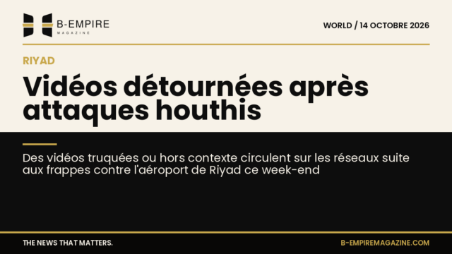 Visuel split montrant un fond papier à gauche avec un titre encre, et un fond noir à droite évoquant la désinformation autour des attaques à Riyad
