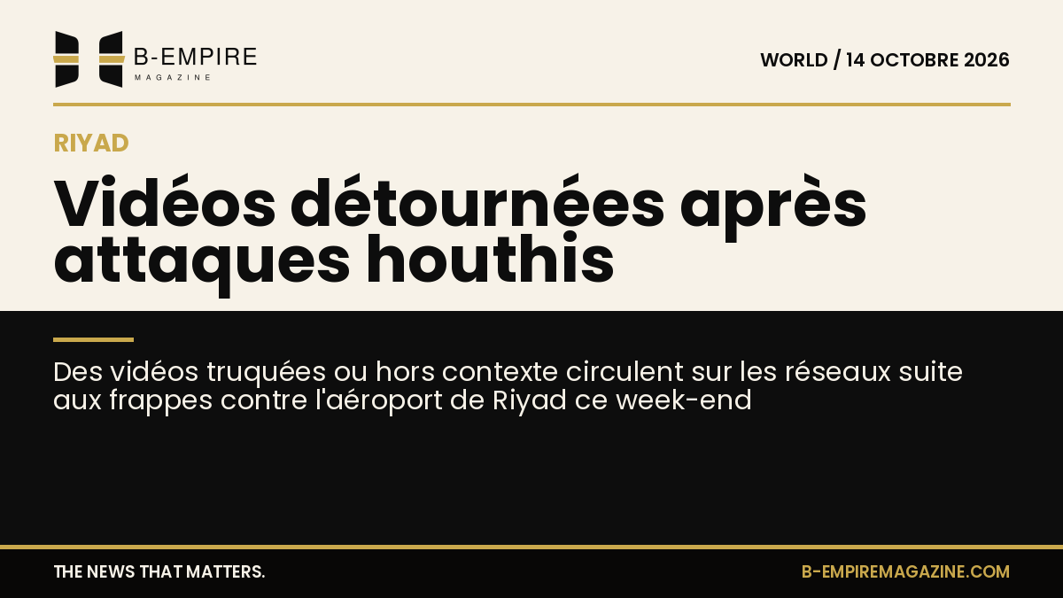 Visuel split montrant un fond papier à gauche avec un titre encre, et un fond noir à droite évoquant la désinformation autour des attaques à Riyad