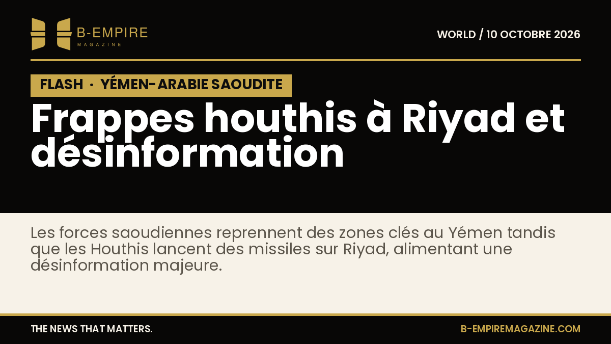 Image symbolique d'un missile intercepté au-dessus d'une zone urbaine avec un fond sombre et le mot FLASH en bloc noir