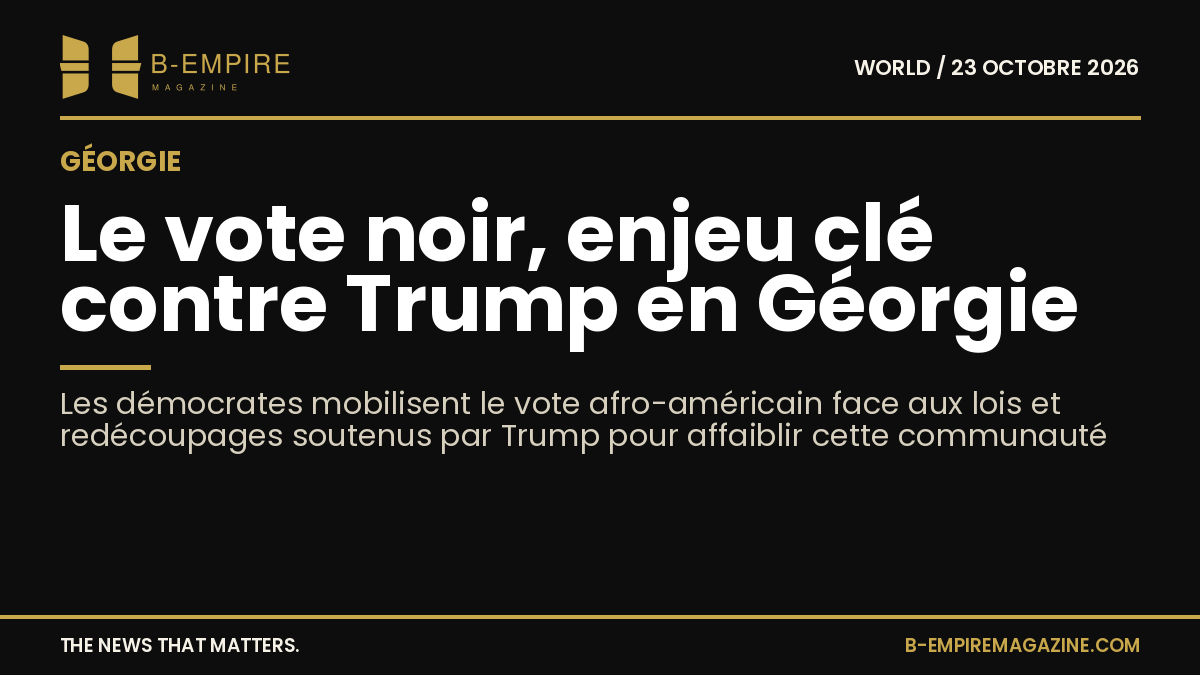 Texte en blanc et or sur fond noir avec un titre sur le vote noir en Géorgie contre les stratégies de Trump