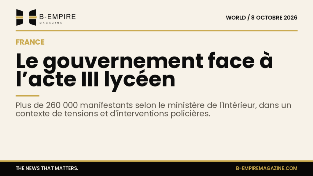 Affiche avec fond papier, titre en encre sur l'acte III du mouvement lycéen en France, couleurs encre et or