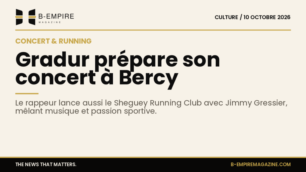 Affiche stylisée avec le chiffre 13 en grand, évoquant les 13 ans de carrière de Gradur, avec un micro et des silhouettes de coureurs en arrière-plan.