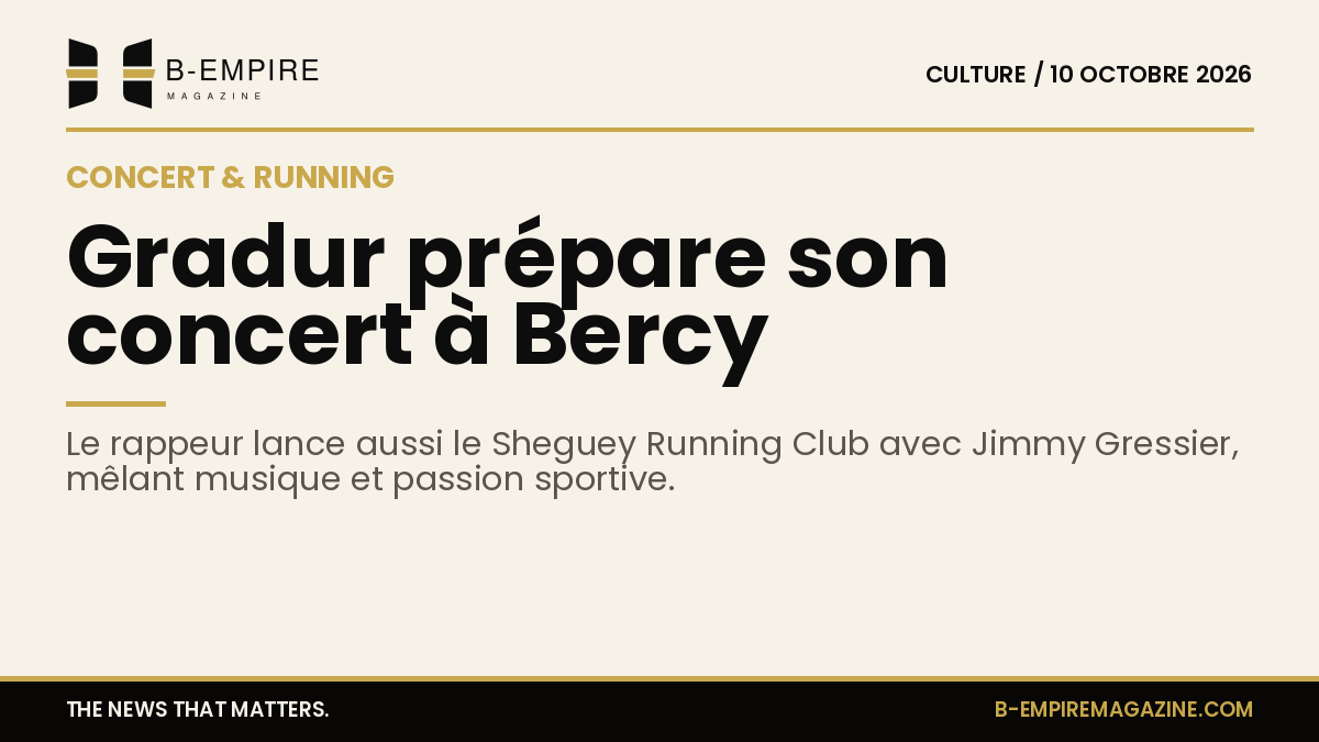 Affiche stylisée avec le chiffre 13 en grand, évoquant les 13 ans de carrière de Gradur, avec un micro et des silhouettes de coureurs en arrière-plan.