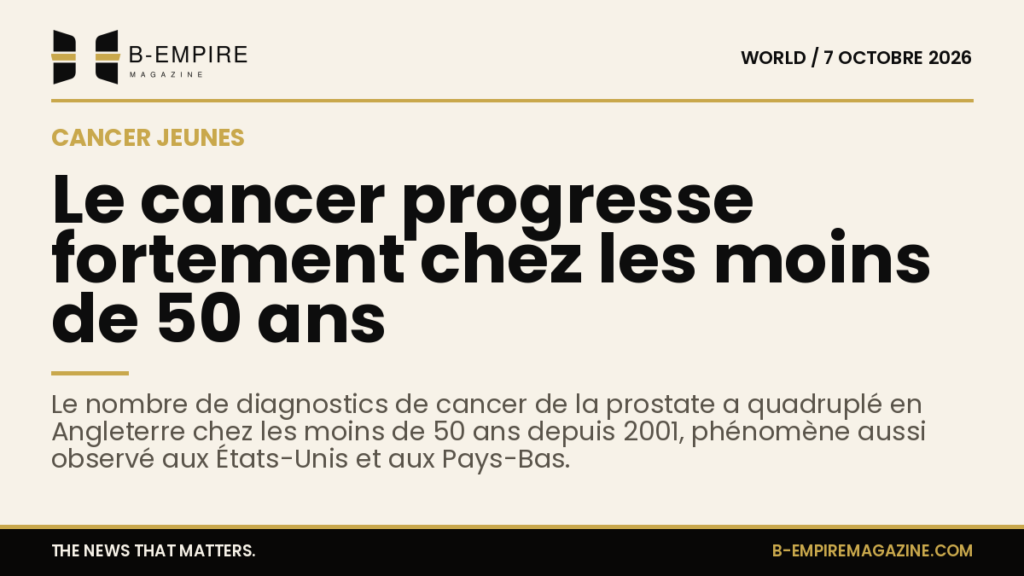Graphique illustrant la forte augmentation des diagnostics de cancer de la prostate chez les moins de 50 ans en Angleterre depuis 2001.