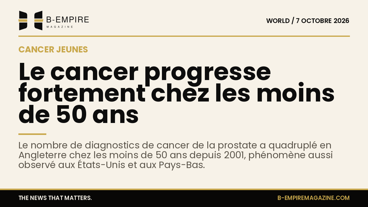 Graphique illustrant la forte augmentation des diagnostics de cancer de la prostate chez les moins de 50 ans en Angleterre depuis 2001.