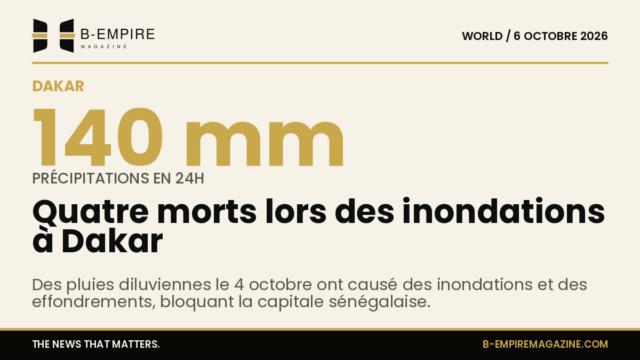 Vue de quartiers inondés à Dakar après de fortes pluies causant des blocages et des dégâts