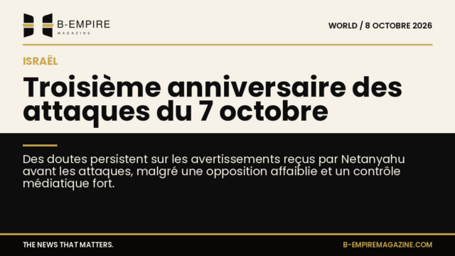 Visuel en deux parties avec fond papier clair et fond noir, titre à cheval évoquant les attaques du 7 octobre et Netanyahu