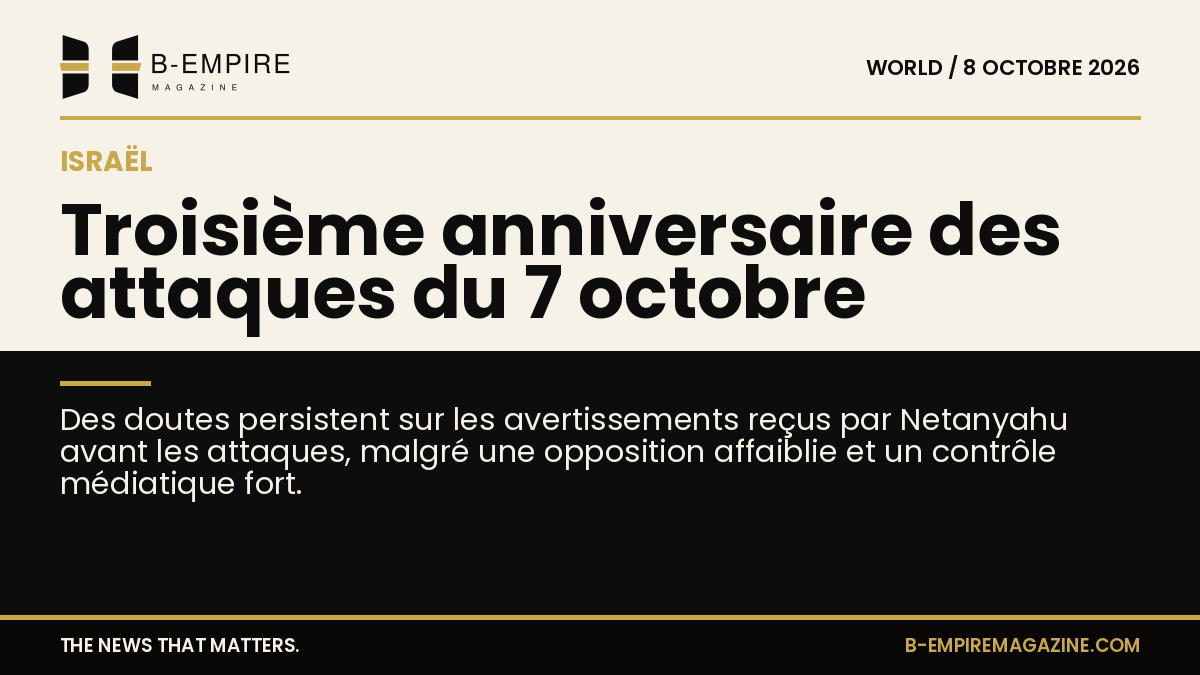 Visuel en deux parties avec fond papier clair et fond noir, titre à cheval évoquant les attaques du 7 octobre et Netanyahu