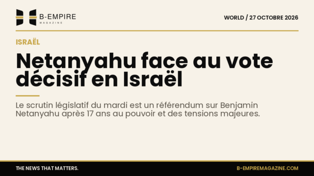 Portrait de Benjamin Netanyahu avec un fond neutre, évoquant le scrutin législatif israélien