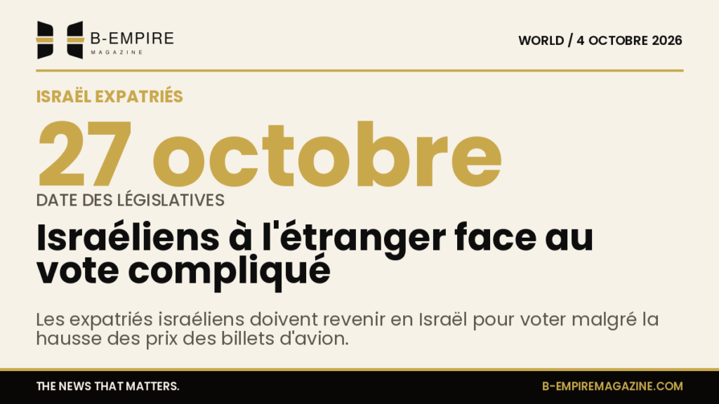 Une photo illustrant des Israéliens expatriés avec leurs valises, symbolisant les déplacements pour voter aux élections législatives en Israël.