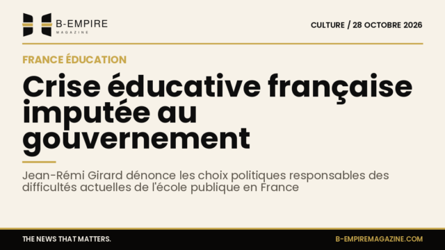 Portrait de Jean-Rémi Girard devant un micro lors d'une conférence de presse